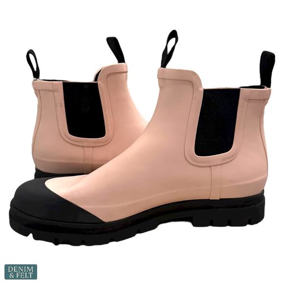 Everlane The Rain Boot Pink Black Chunky Chelsea Waterproof Ankle Rain Boots - Picture 12 of 16